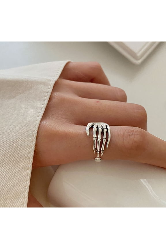 Women Ring Bone Hand Opening Resizable Retro Jewelry Adjustable Finger Ring for Halloween