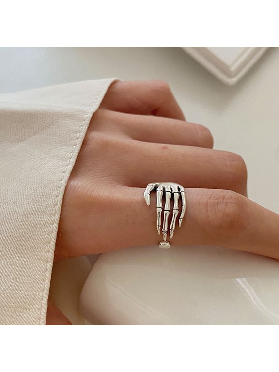 Women Ring Bone Hand Opening Resizable Retro Jewelry Adjustable Finger Ring for Halloween