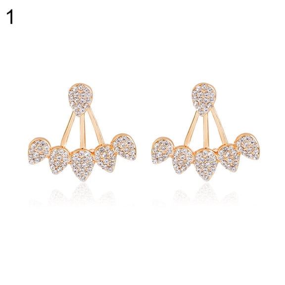 Ayyufe Women Waterdrop Rhinestone Front Back Ear Jacket Piercing Stud Earrings