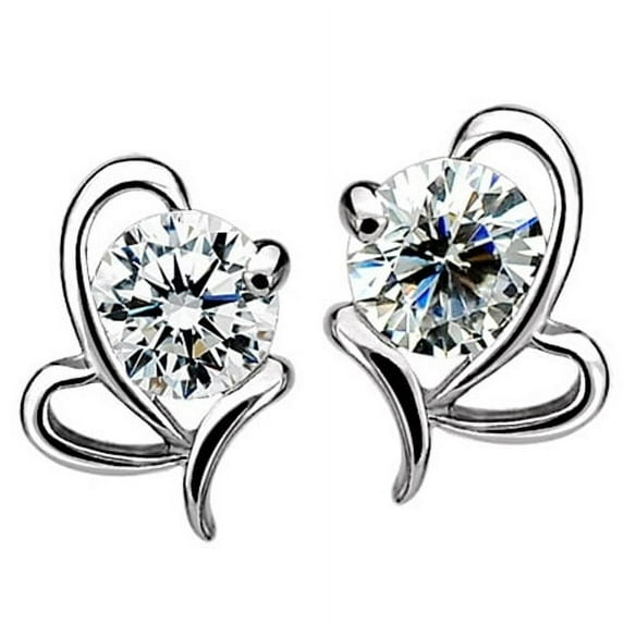 Ayyufe Women's 925 Sterling Silver Heart Round Zircon Ear Stud Earrings