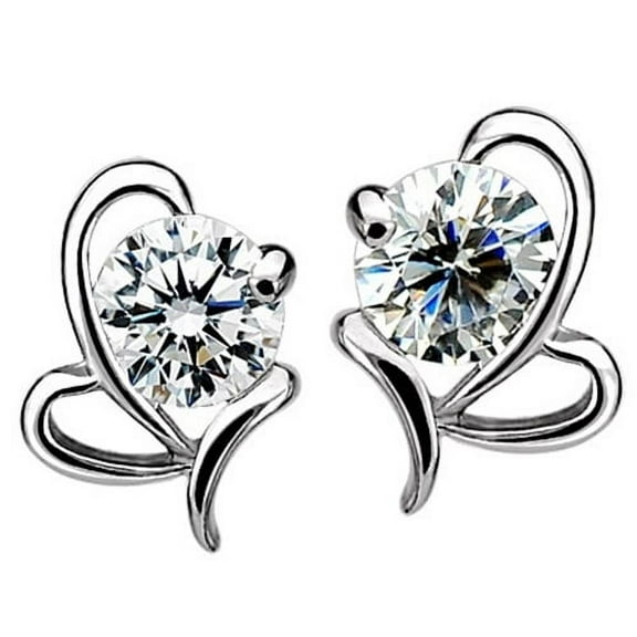 Ayyufe Women's 925 Sterling Silver Heart Round Zircon Ear Stud Earrings