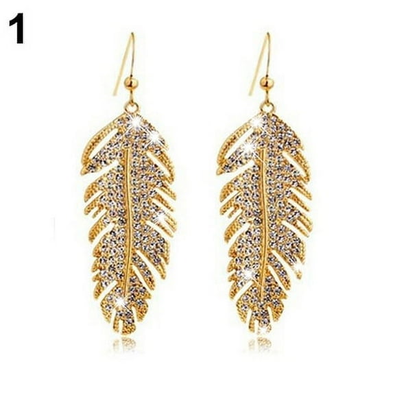 Ayyufe Women's Boho Alloy Feather Rhinestone Eardrops Party Hook Dangle Earrings