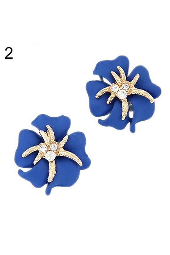 Women's Elegant Flower Starfish Charm Rhinestone Ear Studs Earrings