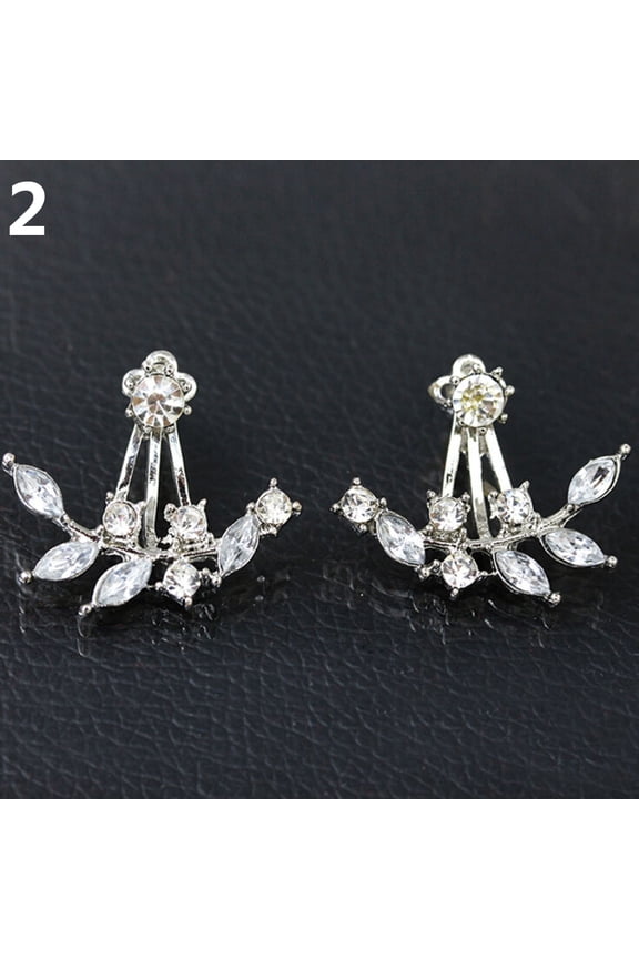 Women's Elegant Rhinestone Leaf Twig Branch Stud Earrings Ear Jackets