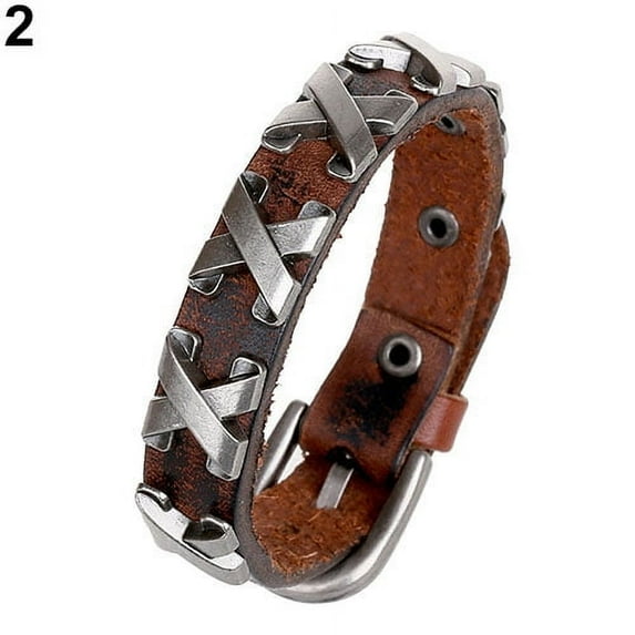 Ayyufe Women's Men's Punk Leather Bangle Alloy Wristband Cuff Bracelet