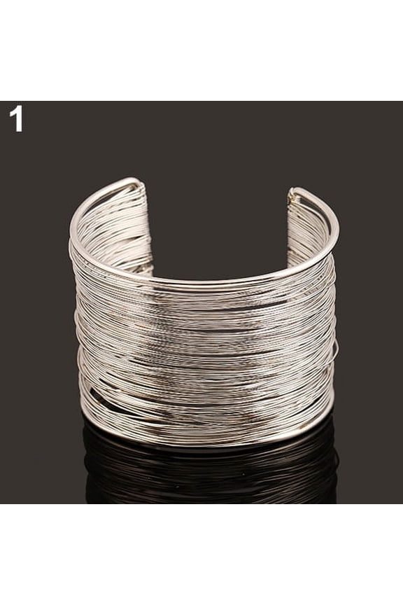 Women's Multilayer Metal Wires Strings Open Bangle Wide Cuff Bracelet