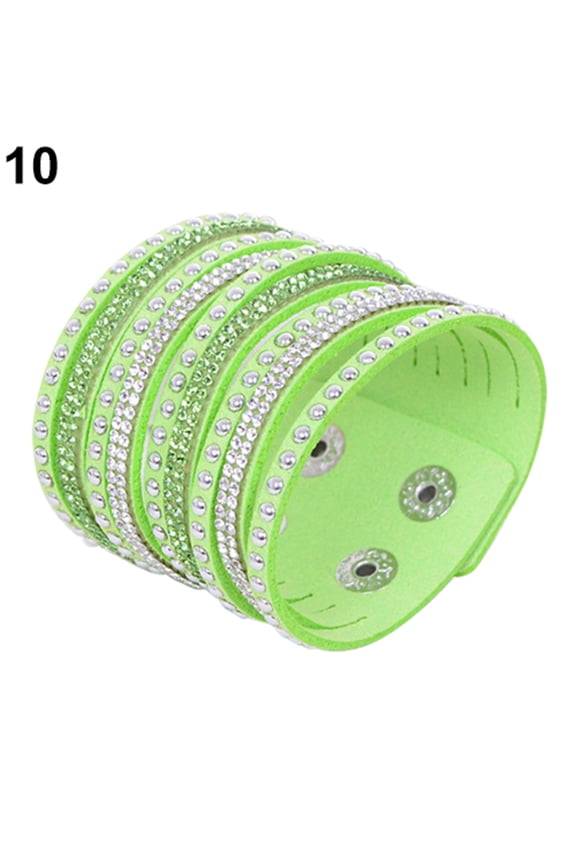 Women's Multilayer Rivet Rhinestone Velvet Cuff Bangle Wristband Bracelet