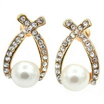 Ayyufe Women's Pearl Ear Studs Earrings Cross Rhinestone Wedding