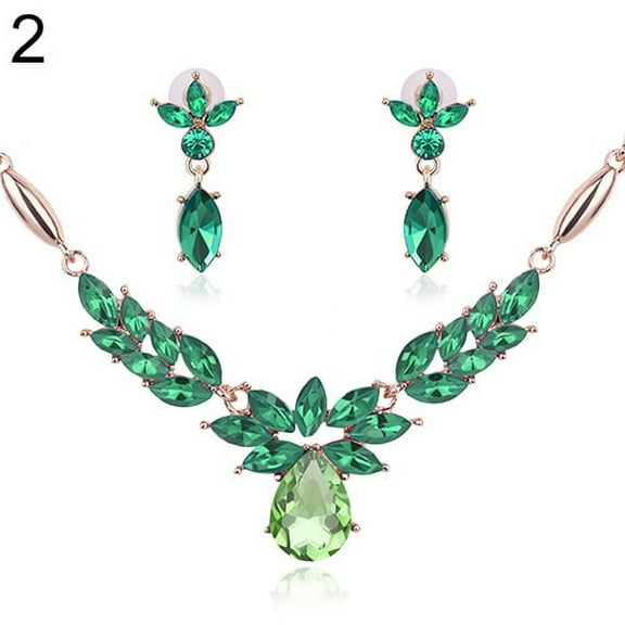 Ayyufe Women's Rhinestone Flower Pendant Alloy Necklace Earrings Wedding Set