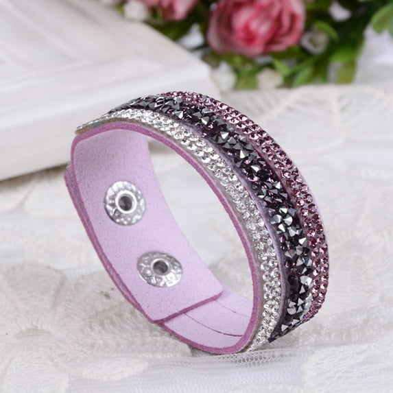 Ayyufe Women's Rhinestone Leather Wristband Cuff Punk Bracelet Bangle