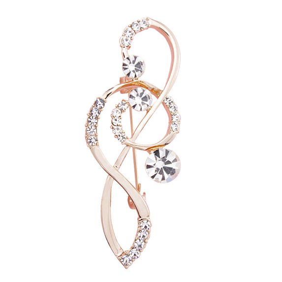 Ayyufe Women's Rhinestone Music Note Scarf Brooch Rose Gold Treble Clef Pin