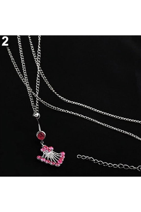 Women's Rhinestone Navel Ring Belly Button Bar Waist Chain Body Piercing