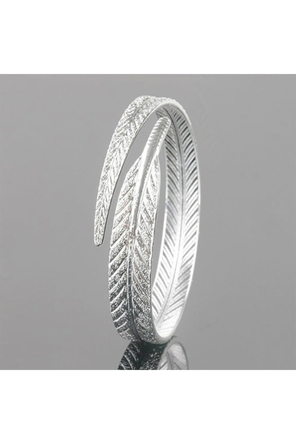 Women's Vintage Silver Plated Feather Cuff Bracelet Adjustable Opening Bangle