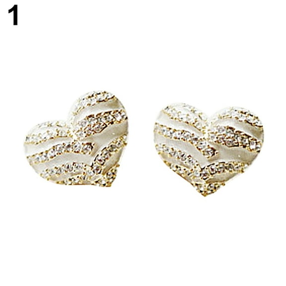 Ayyufe Women's Zebra Crystal Rhinestone Heart Shape Ear Stud Earrings