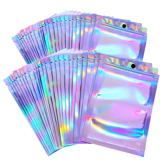 Ayyufe pack of 100 Clear Holographic Laser Seal Bags Eyelashes Package Storage Pouch
