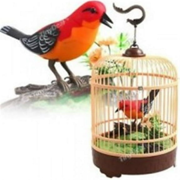 Az Import & Trading BC507B Singing & Chirping Bird in Cage - Realistic Sounds & Movements Red