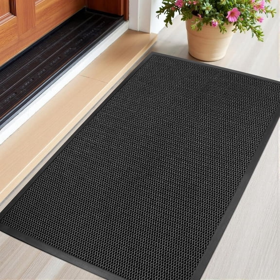 Azadx Indoor Outdoor Door Mat 23"x 35" Doormat for Entry Heavy Duty Front Door Mat Stretch Mesh Dirt Trapper Welcome Doormats Non-Slip Backing Entrance Mats for Home Commercial Floor Mats, Black Grey