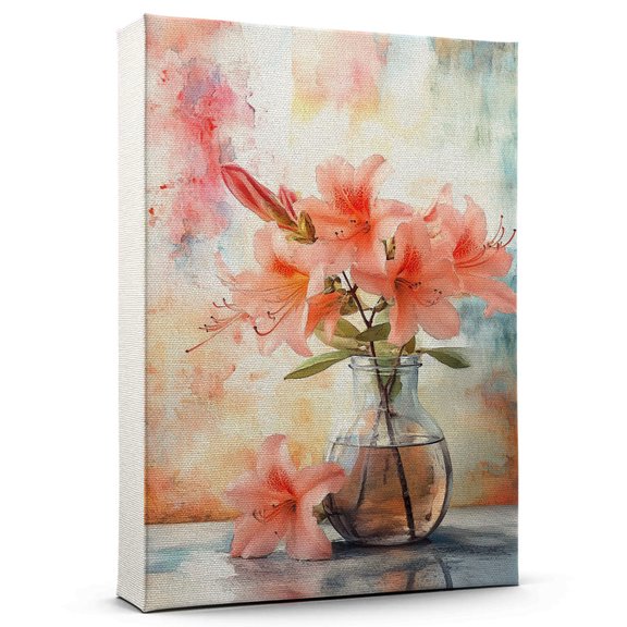 Azalea Flower Canvas Wall Art 8x12 inches - Vintage Elegant Cottage Azalea Flower Watercolor Floral Wall Art