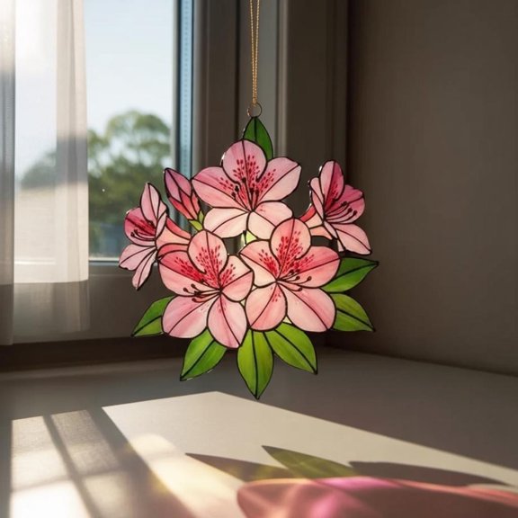 Azalea Flower Pink 2D Flat Acrylic Suncatcher - Blooming Floral Design | Window Art Decor | Mother's Day Gift | Window Hanging Ornament