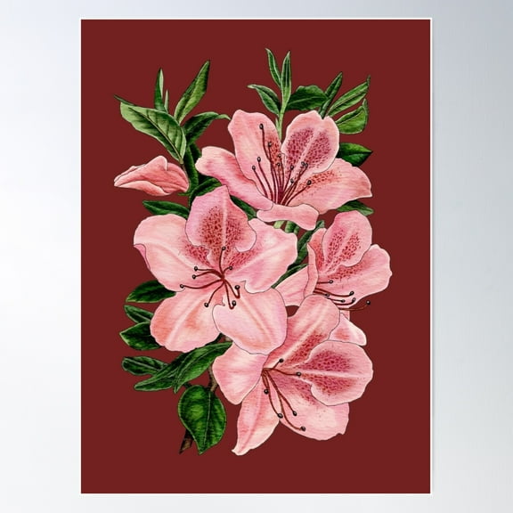Azalea Flowers Watercolor Poster Wall Art, Modern Wall Decor For Living Room Bedroom, 12x18 UNFRAMED