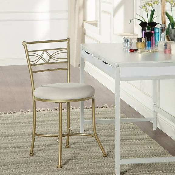 Azalea Park Art Decor Gold Iron Vanity Stool with White Cushion for Bath, Bedroom, Vanity Set