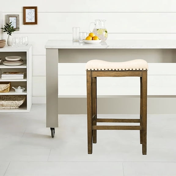 Azalea Park Bar Height Cream Upholstered Wood Saddle Stool
