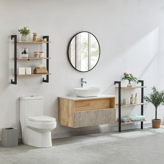 Azalea Park Black Natural Convertible Floor or Wall Mounted Shelving for Bath, Bedroom, Laundry