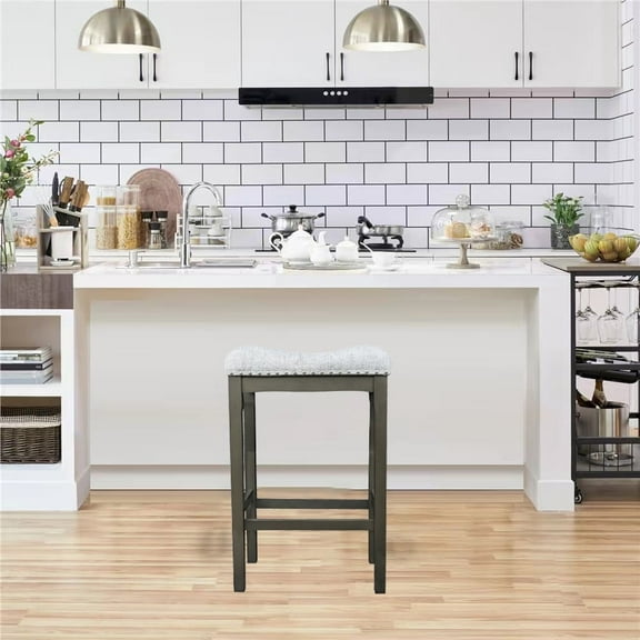 Azalea Park Counter Height Grey Upholstered Wood Saddle Stool - Gray