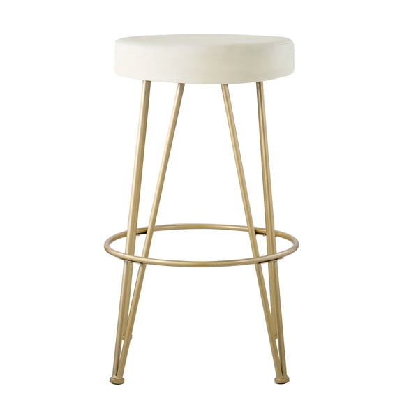 Azalea Park Gold Backless Barstool with White Faux Leather Seat