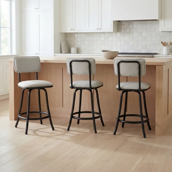 Azalea Park Grey Upholstered Swivel Barstool with Adjustable Height, Set of 3