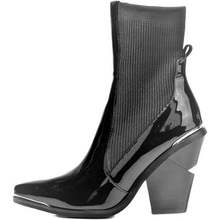 Azalea Wang Katrina Black Ankle Bootie Cut Chunky Heel Pointed Toe