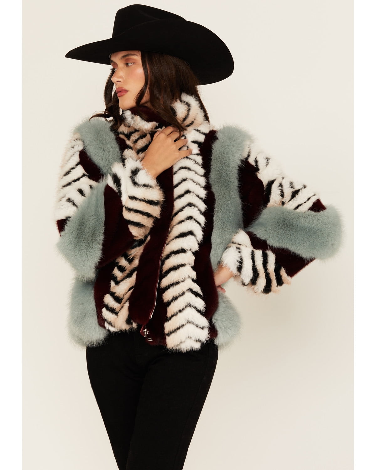 Azalea Wang Women's Inez Striped Faux Fur Jacket Multi X- US