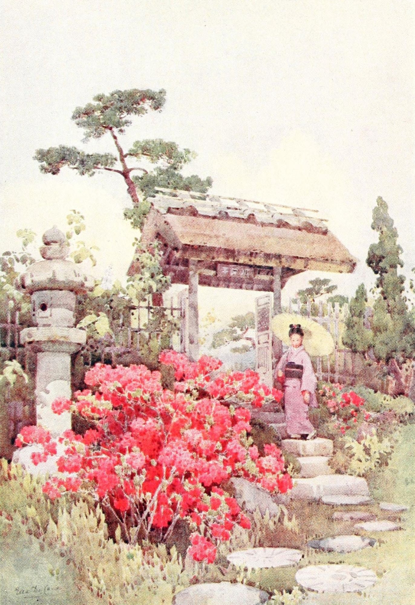 Azaleas Flowers & Gardens of Japan 1908 Canvas Art - Ella Du Cane (18 x 24)