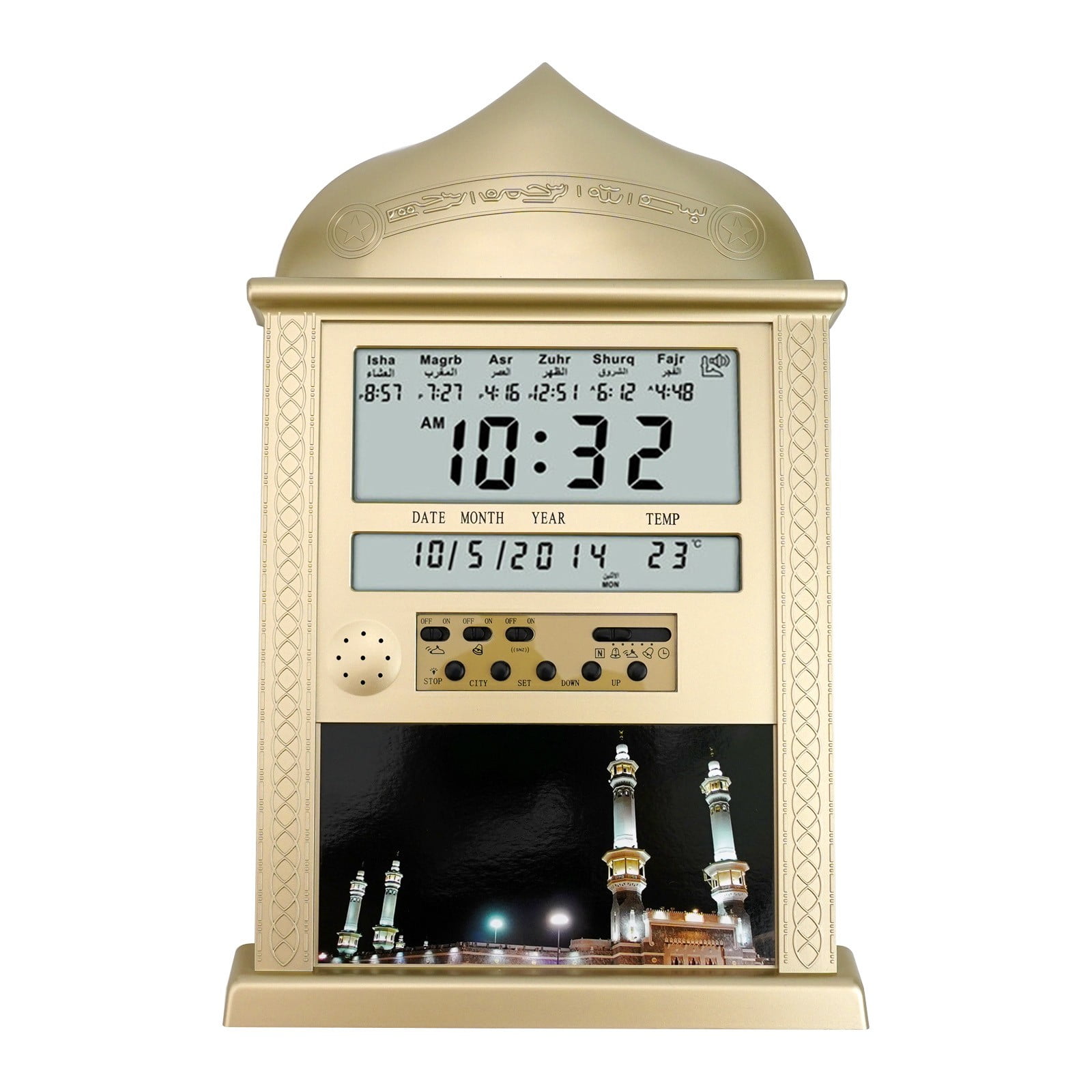 Azan Calendar Muslim Prayer Wall Clock with Alarm and Temperature ...