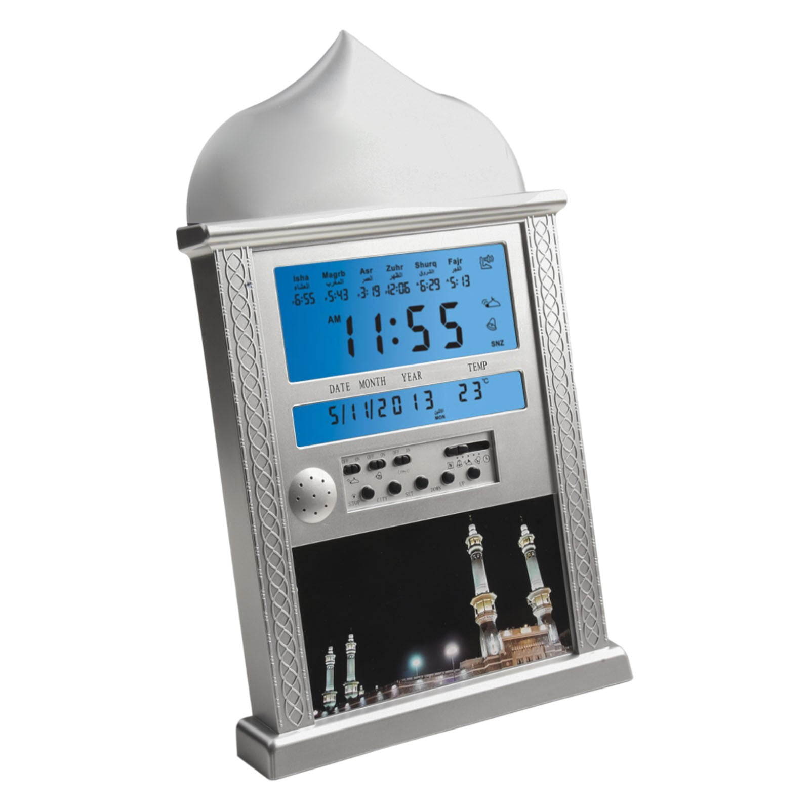 Azan Calendar Muslim Prayer Wall Clock with Alarm and Temperature