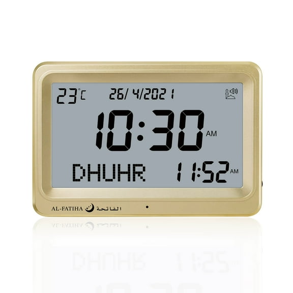 Azan Clock, Desktop Clock, Automatic Worldwide Digital Prayer Clock with 8 Azan Sounds Golden