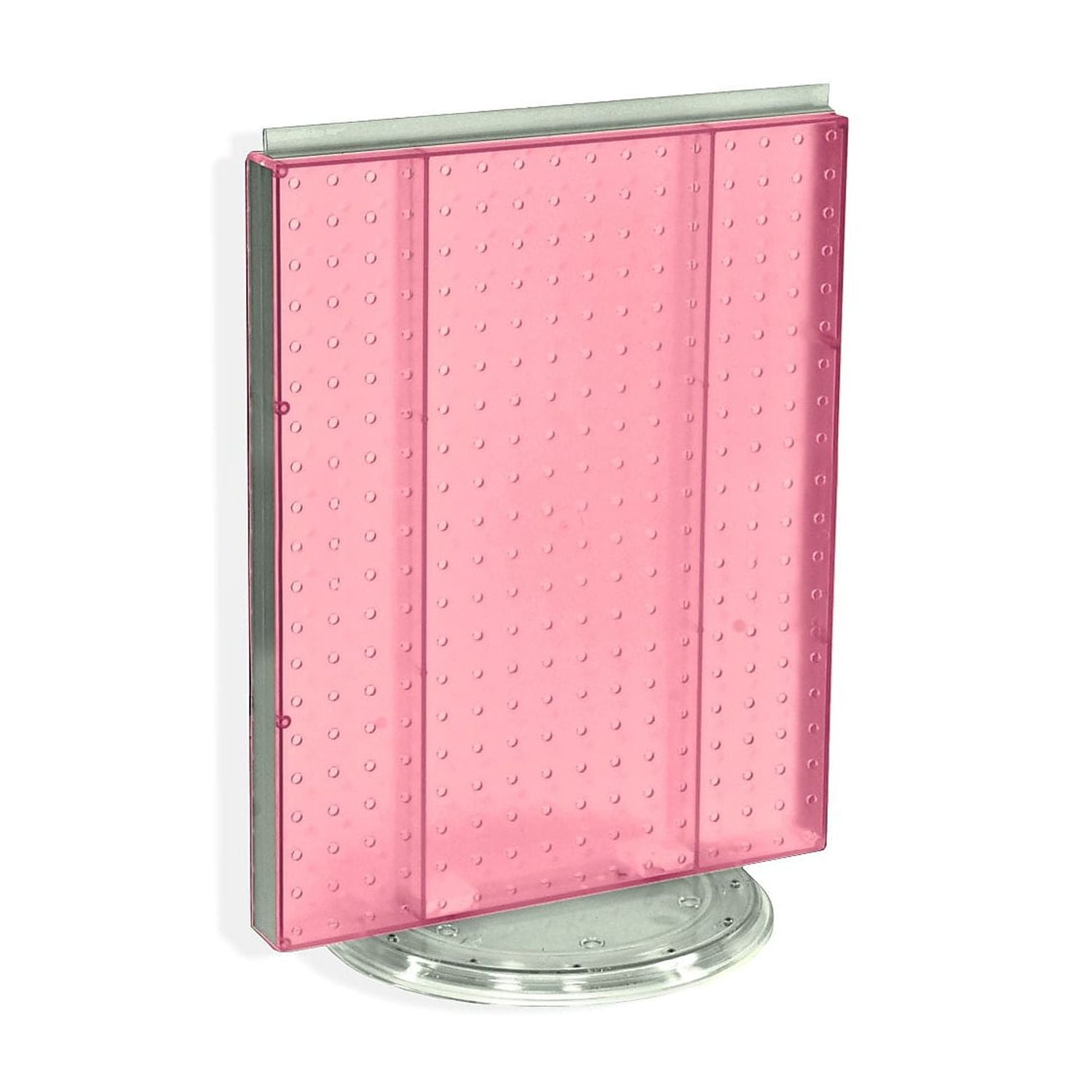 Pink Revolving Pegboard Counter Display with T-Strip Sign Holder