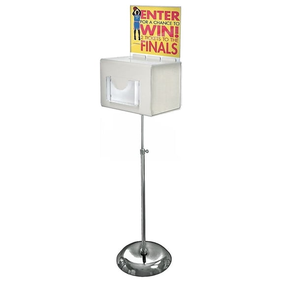 Azar 206325-WHT Extra Large White Suggestion Box on Adjustable Pedestal Floor Stand w/ Lock