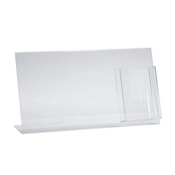 L-Shaped Sign Holder w/ Trifold Pocket: 11" W X 8.5" H Graphic Size. Overall Frame Size: 16" W x 8.5" H, 2-Pack