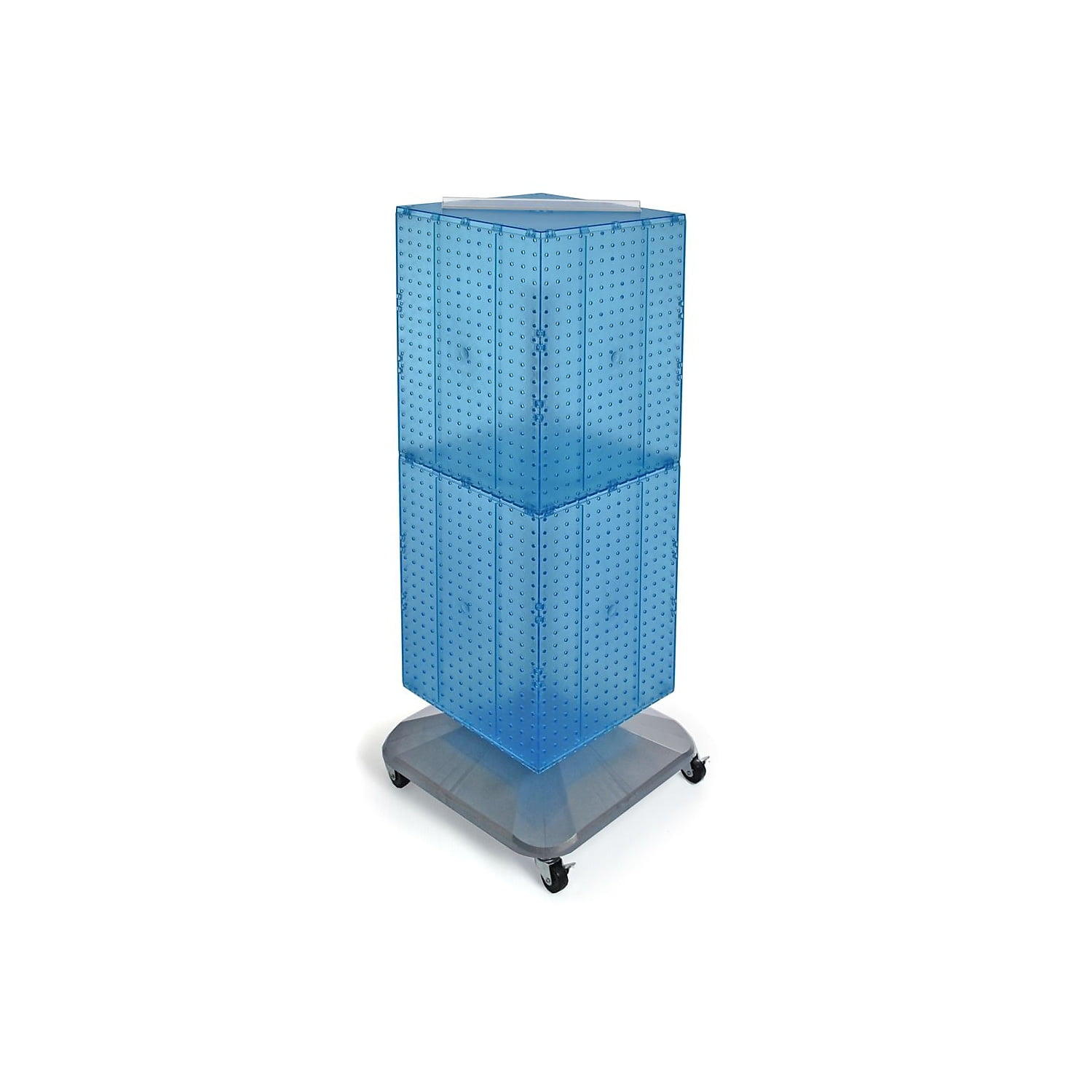 Blue Translucent Four-Sided Pegboard Display with Revolving Base