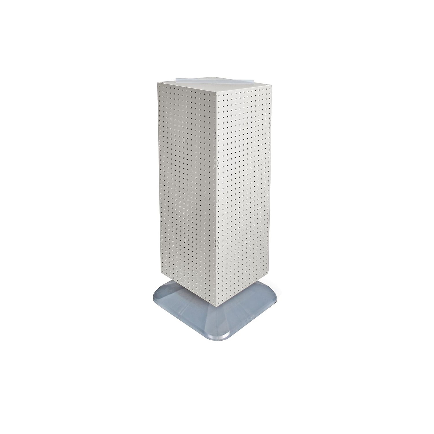 White Adjustable Four-Sided Pegboard Floor Display with Revolving Base