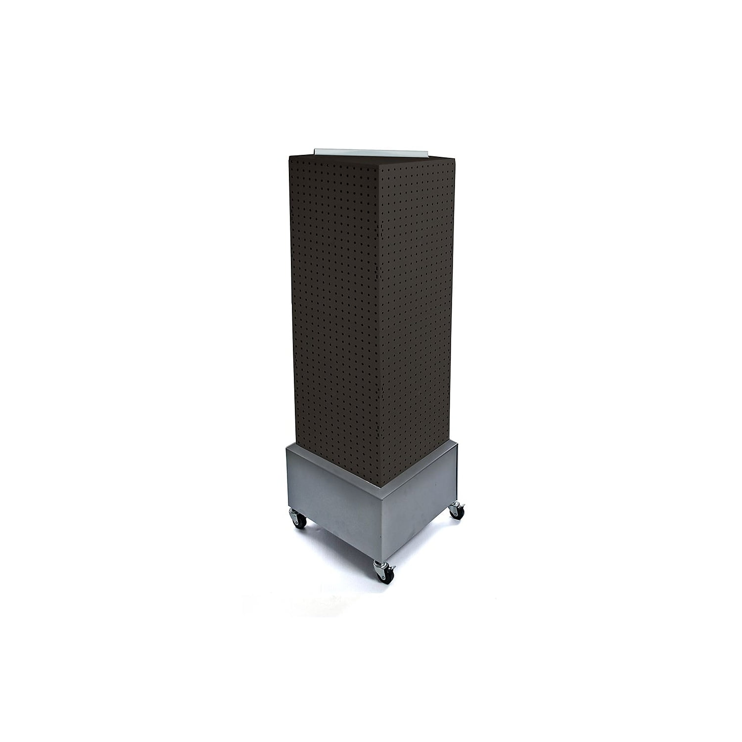 Black Metal Four-Sided Pegboard Display Tower with Wheels