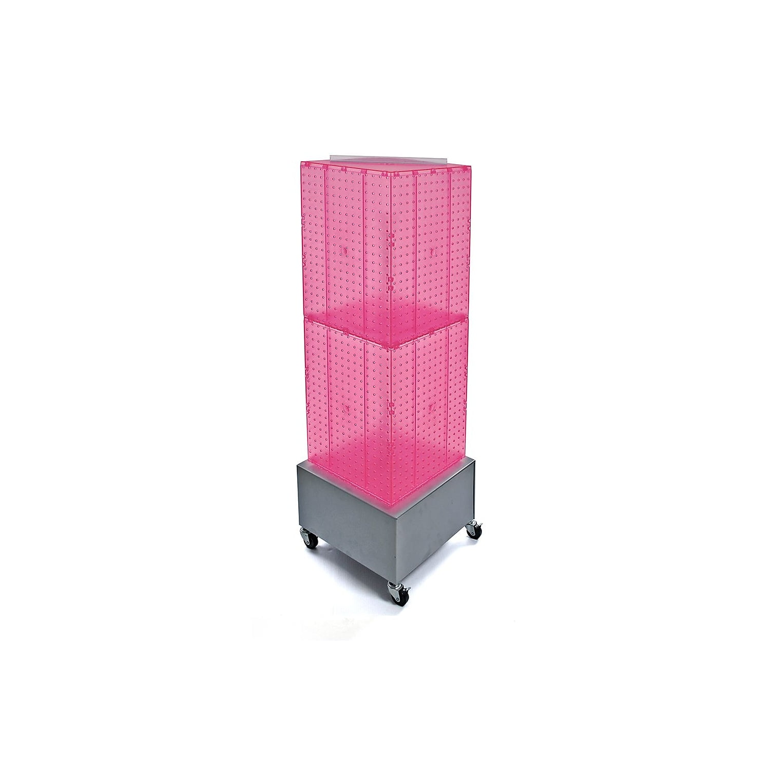 Pink Four-Sided Pegboard Tower Display with Metal Base