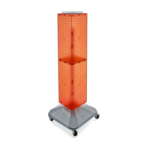 Azar 40"(H) x 8"(W) x 8"(D) 4-Sided Interlocking Pegboard Display Tower With Square Base Orange