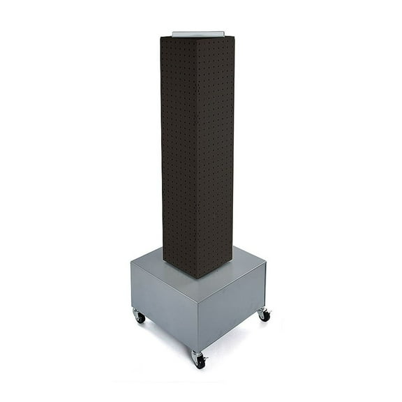 Four-Sided Pegboard Floor Display on Wheeled Metal Base. Spinner Rack Tower. Panel Size: 8"W x 40"H