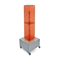 Four-Sided Pegboard Floor Display on Wheeled Metal Base. Spinner Rack Tower. Panel Size: 8"W x 40"H