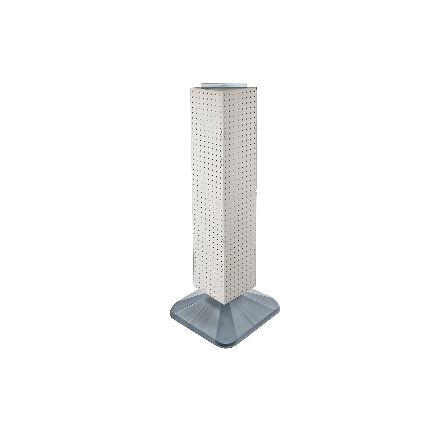 White Four-Sided Pegboard Floor Display with Revolving Base