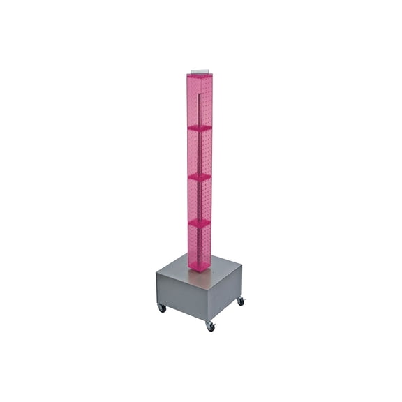 Four-Sided Pegboard Tower Floor Display on Revolving Wheeled Metal Base. Spinner Rack Tower. Panel Size: 4"W x 48"H