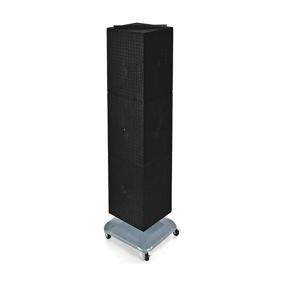Four-Sided Pegboard Tower Floor Display on Revolving Wheeled Base. Spinner Rack Stand. Panel Size: 14"W x 60"H