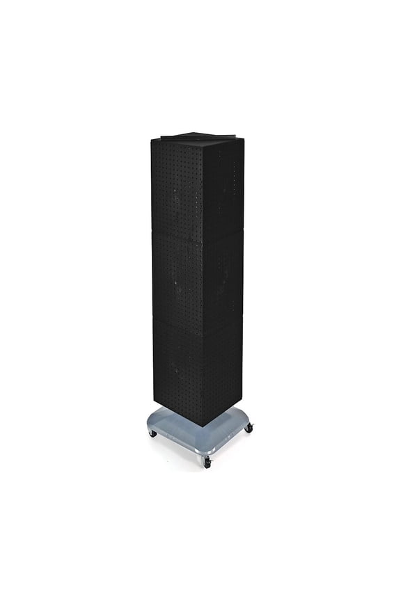 Four-Sided Pegboard Tower Floor Display on Revolving Wheeled Base. Spinner Rack Stand. Panel Size: 14"W x 60"H